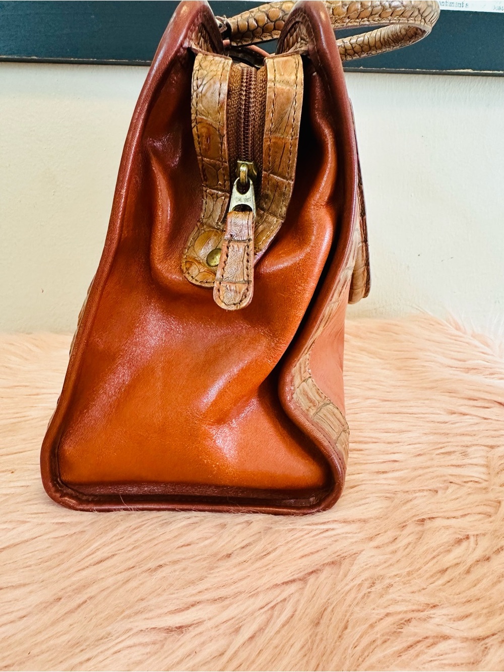 Vintage Brahmin Two-Tone Burnt Orange and Cognac Croc-Trim Satchel - Picture 4 of 16
